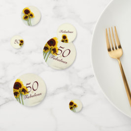 Confeti 50ª mesa de cumpleaños de Sunflower Rustic
