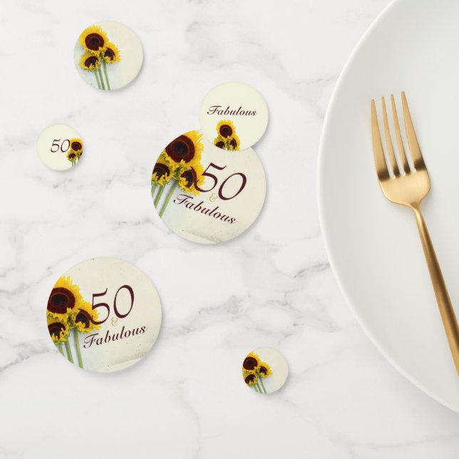 Confeti 50ª mesa de cumpleaños de Sunflower Rustic (Grupo)