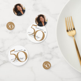Confeti 50.ª Moda de caligrafía elegante de oro blanco
