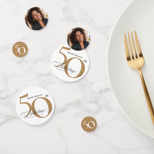 Confeti 50.ª Moda de caligrafía elegante de oro blanco (Grupo)