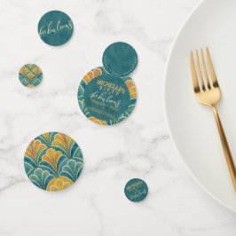 Confeti 50.º cumpleaños estilo Art Deco Verde azulado y de