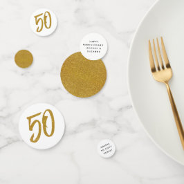 Confeti 50° aniversario personalizado blanco y oro