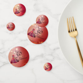 Confeti 50 y fabuloso 50 cumpleaños Esparkle de oro rojo