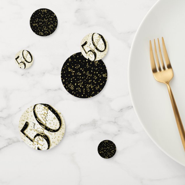 Confeti 50 y Fabuloso cumpleaños Script negro/Gold Fun (Grupo)