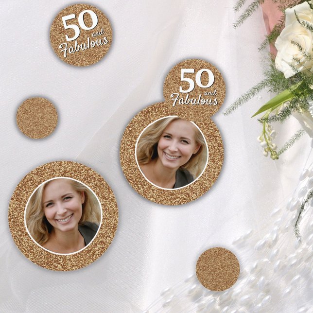 Confeti 50 y Fabulous Gold Purpurina Photo 50th Birthday (Subido por el creador)