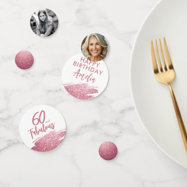 Confeti 60 y fabuloso Purpurina rosado 2 Foto 60 cumpleaño (Grupo)