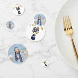 Confeti 70.ª tarta de globo azul de la marina de cumpleaño