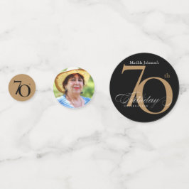 Confeti 70.º cumpleaños Oro Caligrafía Negra Elegante Foto