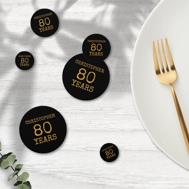 Confeti 80.ª legendaria retro de oro negro (For those celebrating their 80th birthday we have the ideal birthday party confetti )