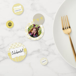 Confeti Abeja Amarillo y Gris Geométrico Personalizado