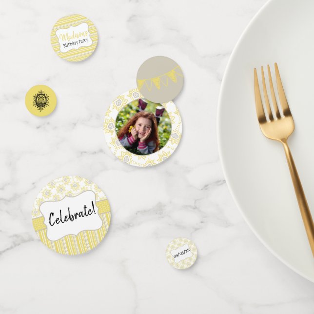 Confeti Abeja Amarillo y Gris Geométrico Personalizado (Grupo)