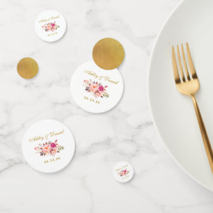 Confeti Acuarela Boda floral rosa dorado