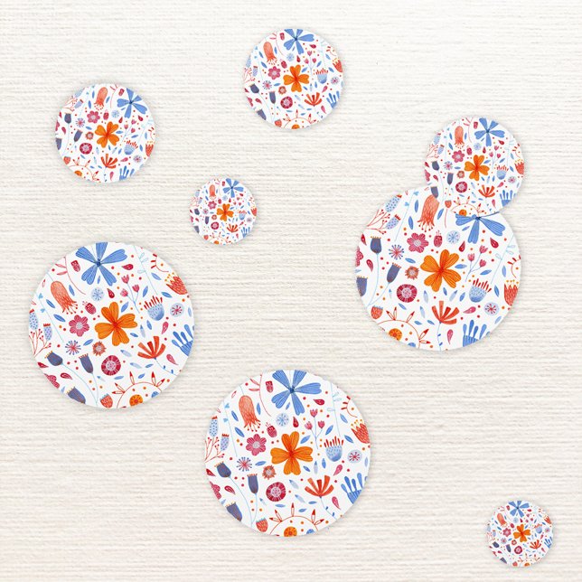 Confeti Acuarela floral (Floral watercolor modern confetti in blue, orange and white)
