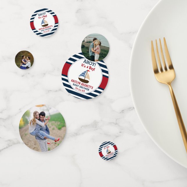 Confeti ¡Ahoy es un chico! Foto Nautical Boat Baby Shower (Grupo)