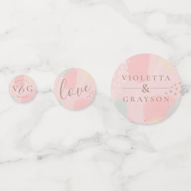 Confeti Alegre Boda de Arte Abstracto Pastel Rosa (Anversos)