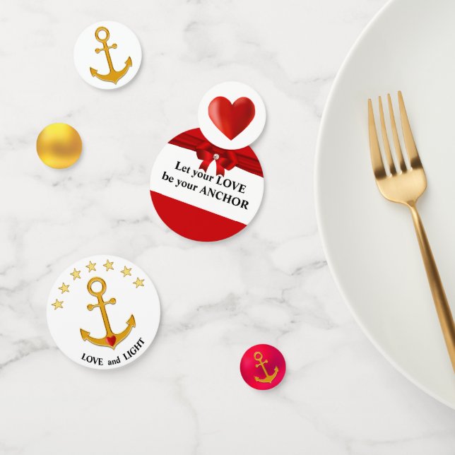 Confeti Ancla de amor en rojo dorado y blanco (Grupo)