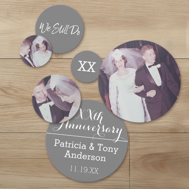 Confeti Aniversario del boda - 3 fotos - 25° gris plateado (Custom Wedding Anniversary Confetti with Photos)