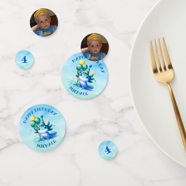 Confeti Aniversario personalizado del niño Axolotl azul y  (Grupo)