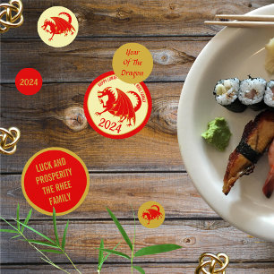 Confeti Año Nuevo Lunar 2024 Dragón Rojo Fiesta de Oro Roj