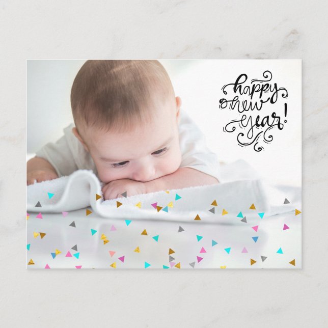 Confeti arcoiris feliz postal de Año Nuevo (Anverso)