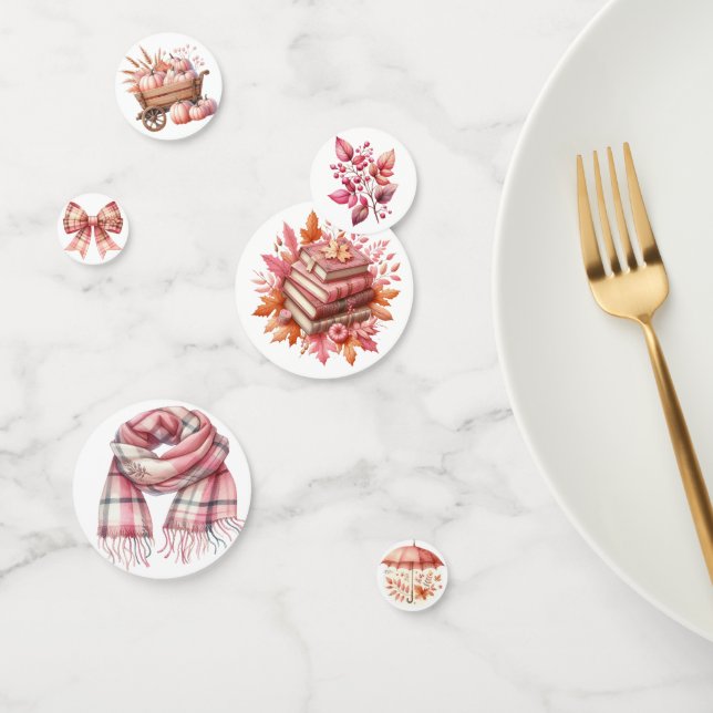 CONFETI ARTÍCULOS TEMÁTICOS DE OTOÑO DE COLOR ROSA (Grupo)