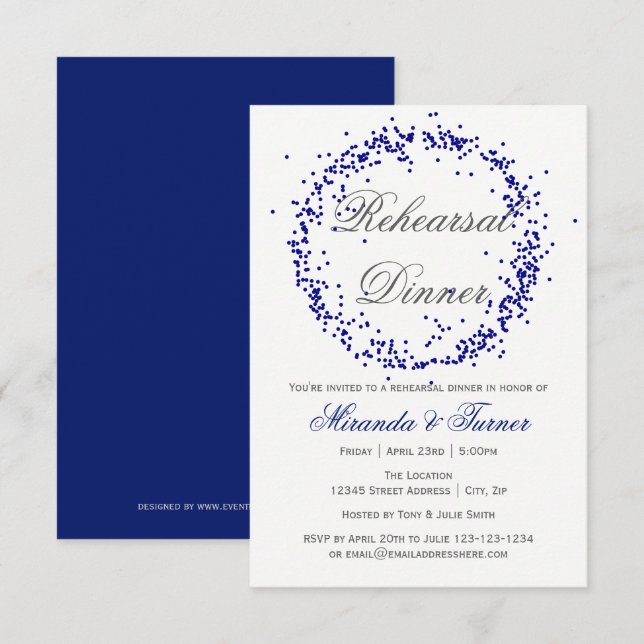 Confeti azul - invitación de la cena del ensayo (Anverso / Reverso)