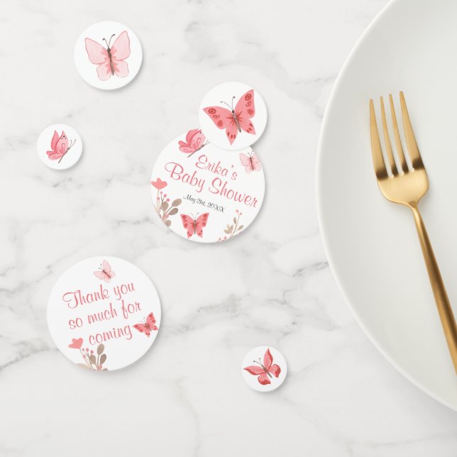Confeti Baby Shower de mariposas y flores rosadas (Grupo)
