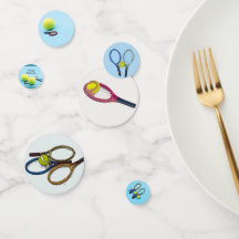 Balón de tenis y raqueta Feliz cumpleaños azul