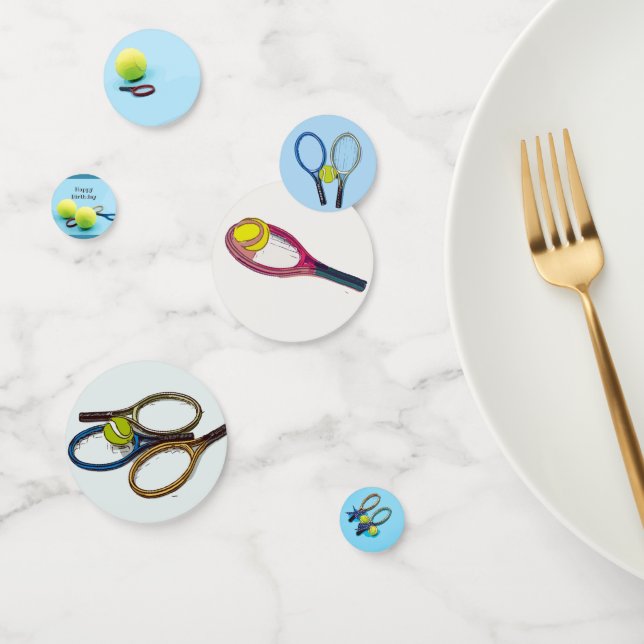 Confeti Balón de tenis y raqueta Feliz cumpleaños azul (Grupo)