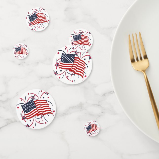 Confeti Bandera estadounidense y fuegos artificiales (Grupo)