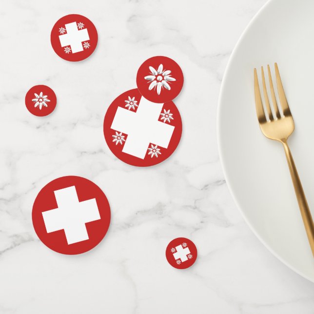 Confeti Bandera y edelweiss de Suiza (Grupo)