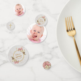 Confeti Baptismo chica Orquídeas Rosa Florales Marble Oro 