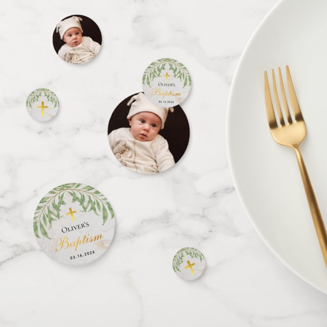 Confeti Baptismo Foliage Marble Faux Relieve metalizado do (Grupo)