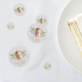 Confeti Baptismo Foto Vegetación Mármol Geométrico Botánic