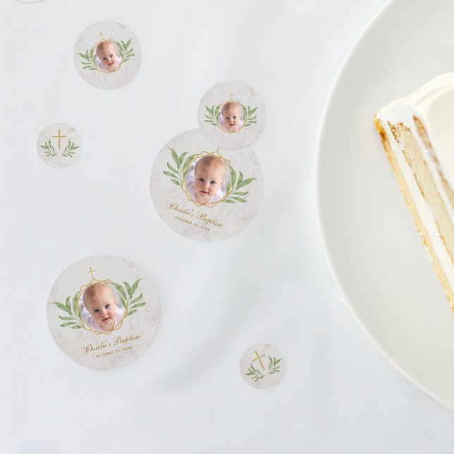 Confeti Baptismo Foto Vegetación Mármol Geométrico Botánic (Subido por el creador)