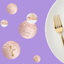 Confeti Baptismo rosa ruborizante purpurina de oro foto de