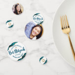 Confeti Bat Mitzvah 2 Photo Turquoise Agate Gold Script<br><div class="desc">Añade un poco más de estilo a la celebración favorita de Bat Mitzvah fiesta con este confeti de mesa de personalizable! La tipografía de escritura azul turquesa profunda y la estrella de David, de oro falso, dominan un fondo blanco limpio con rocas de ágata azul turquesa acentuadas con finas venas...</div>