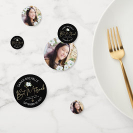 Confeti Bat Mitzvah Photo Black Gold Script Elegante Flora