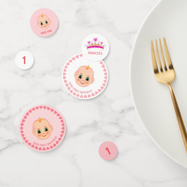 Confeti Bebé Niña Cumpleaños en rosa y blanco (Grupo)