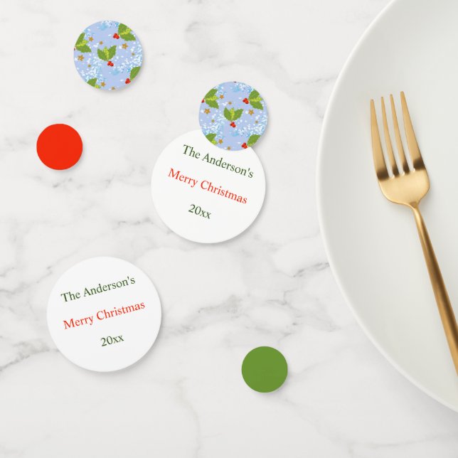 Confeti Berry y hojas patrón Feliz Navidad (Grupo)