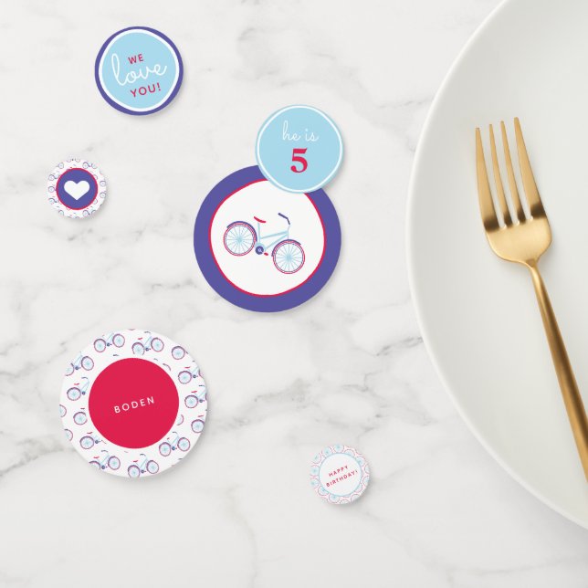 Confeti Bicicleta moderna en Fiesta azul y rojo (Grupo)