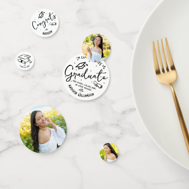 Confeti Black Hand Drawn Doodles Graduation 3 Photo White (Grupo)