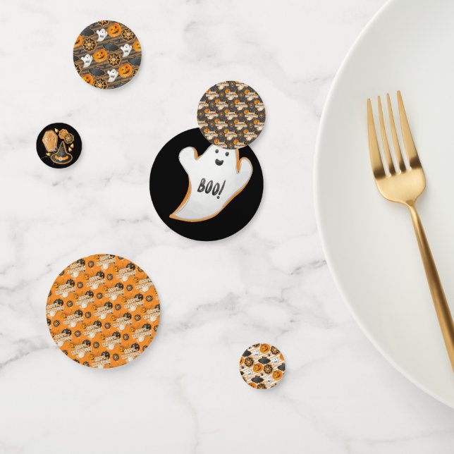 CONFETI BLACK ORANGE HAPPY HALLOWEEN PUMPKINS BATS  (Grupo)