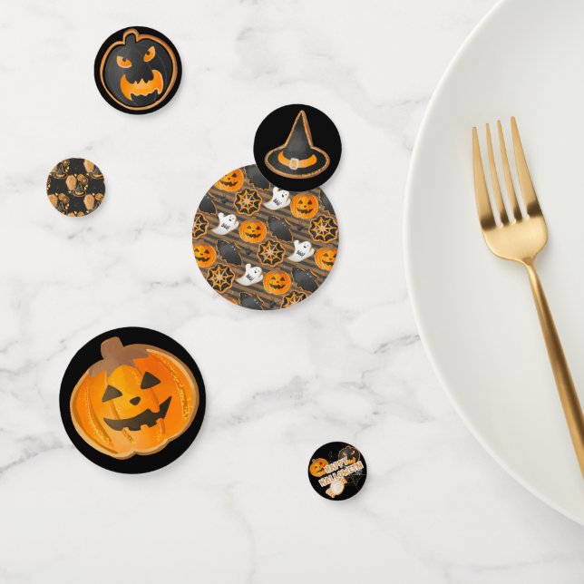CONFETI BLACK ORANGE HAPPY HALLOWEEN PUMPKINS BATS  (Grupo)
