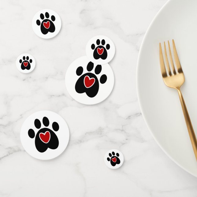 Confeti Black Paw Print Red Heart (Grupo)