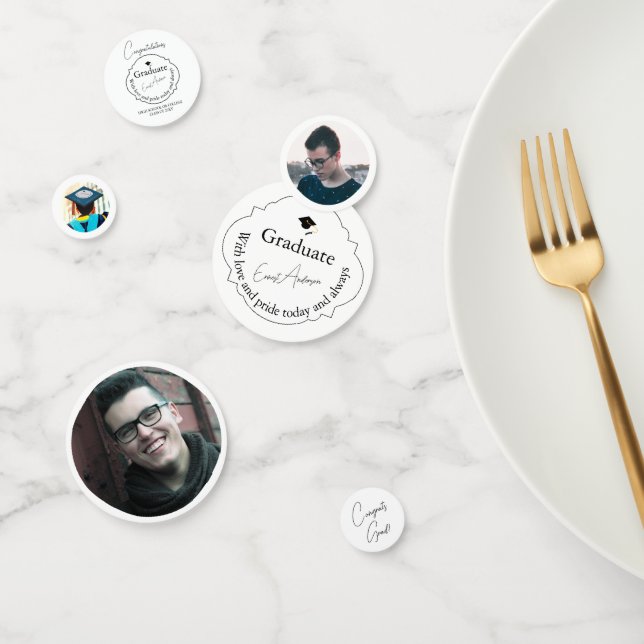 Confeti Black & White Modern 3 Photo Graduation Party (Grupo)