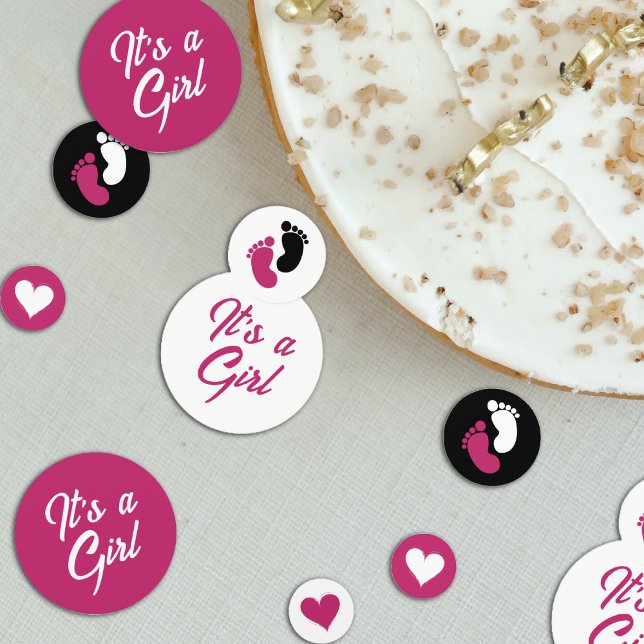 Confeti Blanco y negro rosado caliente Es un Baby Shower C (Hot Pink Black & White It's a Girl Baby Shower Confetti)