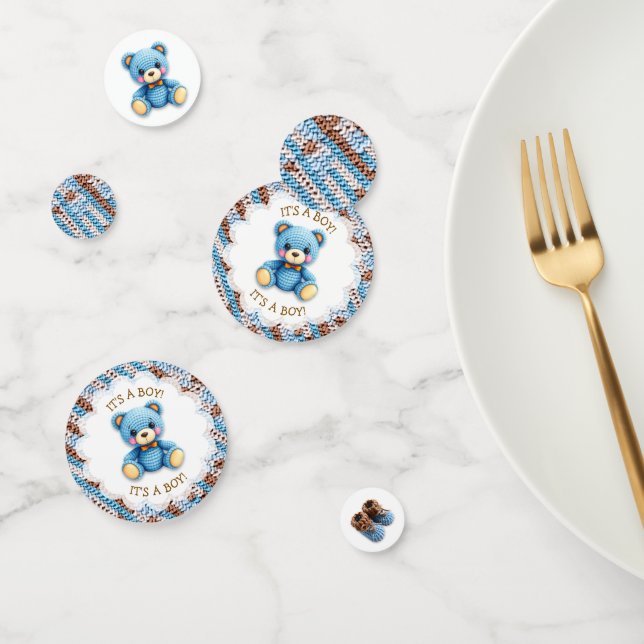 Confeti Blue and Brown Crocheted Teddy Bear It's a Boy (Grupo)