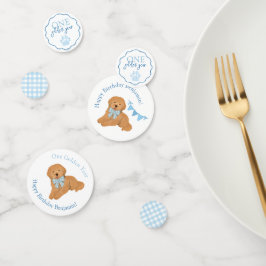 Confeti Blue Gingham One Golden Year Puppy Birthday Table