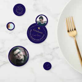 Confeti Blue Gold Modern Elegant Photo Graduation Party